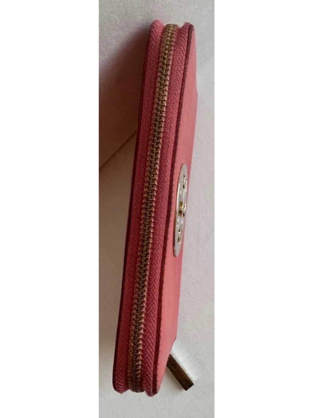 Tory Burch T80 Pink Saffiano Leather Zip Around Continental Wallet Gold Logo